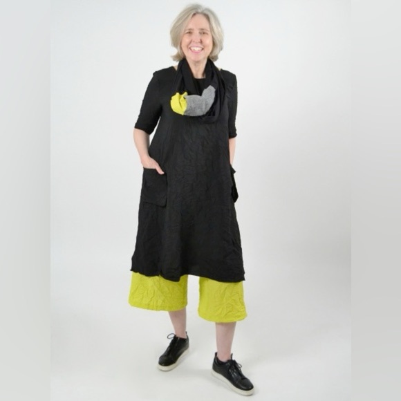 Chiara Cocol Guia Lime Green Lagenlook Cropped Crinkle High Rise Pants EUC Sz L - Picture 3 of 10